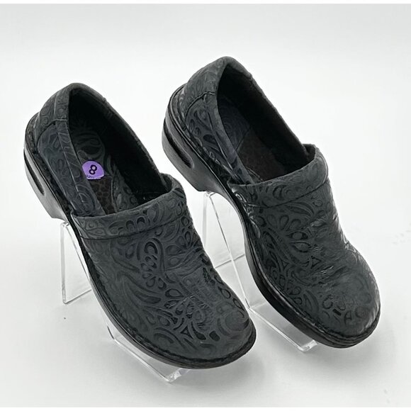 b.o.c. by Born Blue/Gray Embossed Leather Clogs Comfort Slip-On Work Shoes Sz 8 - Picture 1 of 6